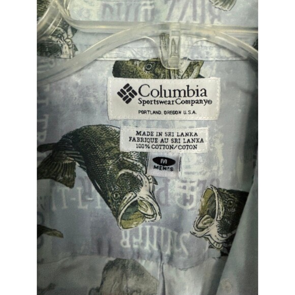 Columbia Mens Medium Short Sleeve Button Up Shirt Fish Pattern 100% Cotton - Picture 4 of 7